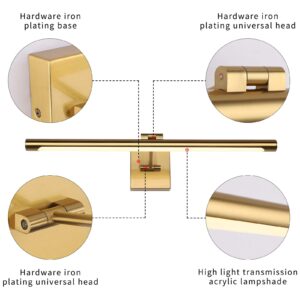 LED Picture Light Fixtures 24.4 Inches, Full Metal Artwork Wall Lamp with Single Swing Arm, 14W (70W Eqv.), Hardwire Connection, Non-Dimmable, 3000K Warm White, CRI80+, Golden-Like Brass Finish