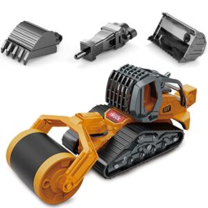 Gemini&Genius Construction Truck 4 in 1 Excavator with Metal Loader Shovel, Roller Shovel and Impact Hammer Construction Vehicle Die-cast Toys for Kids (Wheeled with Tracked)