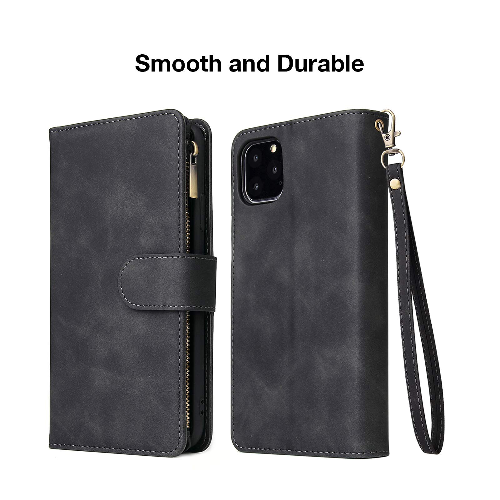 FRYGIKU iPhone 11 Wallet Case, iPhone 11 Case with Card Holder, Flip Case with Magnetic Closure Adjustable with Kickstand TPU Cover Shockproof Case for iPhone 11 6.1 Inch, Wireless Charging, Black