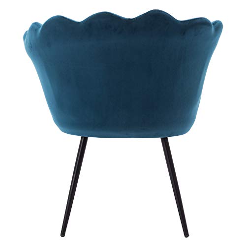 HNY Comfy Desk Chair no Wheels, Velvet Upholstered Accent Chair, Vanity Chair for Living Room, Bedroom, Dining Room, Black Legs, Teal Blue