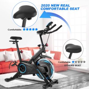 ANCHEER Exercise Bike, Indoor Cycling Bike Stationary with Heart Rate Monitor & LCD Monitor, Comfortable Seat Cushion, 40LBS Heavy Flywheel, Multi - Grips Handlebar (Black)