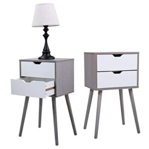 jaxpety nightstands set of 2, night stand with drawers, bedside tables with solid wood legs and large storage space, end table, side table, for bedroom, light grey