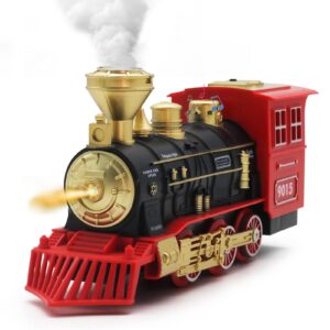 hot bee toys steam locomotive toy - with smoke, lights & sounds, for kids 3+