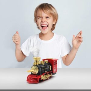 Hot Bee Toys Steam Locomotive Toy - With Smoke, Lights & Sounds, for Kids 3+