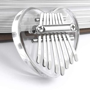 kalimba 8 keys thumb piano, mini kalimba clear heart-shape musical instruments, portable mbira sanza finger piano, gift for kids adult beginners professional