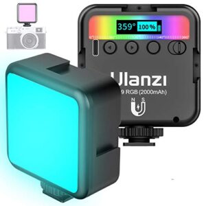 vijim ulanzi vl49 rgb video light w 3 cold shoe,mini rechargeable led camera 360degfull color portable photography lighting support magnetic attraction,2500-9000k dimmable led panel lamp w lcd display