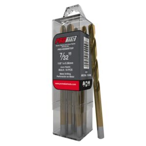 promaker hss tip metal drill bits 7/32 inch (10 pcs) for hard metal, steel, cast iron, wood and plastic 4241 pro-hssb067320