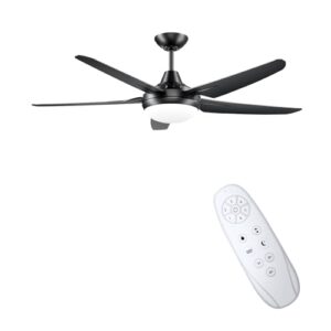 cjoy ceiling fan with lights for living room, 53 inch modern ceiling fan with 5 reversible blades, dimmable led, remote controls, black ceiling fan bedroom, outdoor ceiling fans for patios, 6-speed