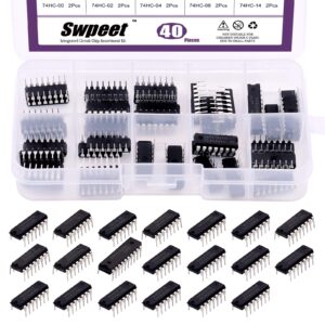 swpeet 40pcs 20 different types 74hcxx and 74lsxx series logic ic assortment kit with container, low-power schottky logic ic series shift output registers ic chip for ic chip work