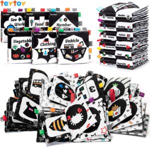 teytoy baby soft cloth book set 6 pcs, black and white high contrast baby activity crinkle books for 0 3 6 9 12 months newborn infants babies boys and girls early educational learning toys