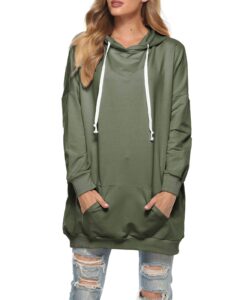 famulily womens tunic sweatshirts and hoodies oversized drawstring hood unique pullover tops army green x-large
