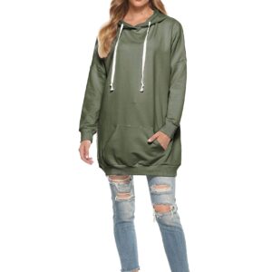 Famulily Womens Tunic Sweatshirts and Hoodies Oversized Drawstring Hood Unique Pullover Tops Army Green X-Large