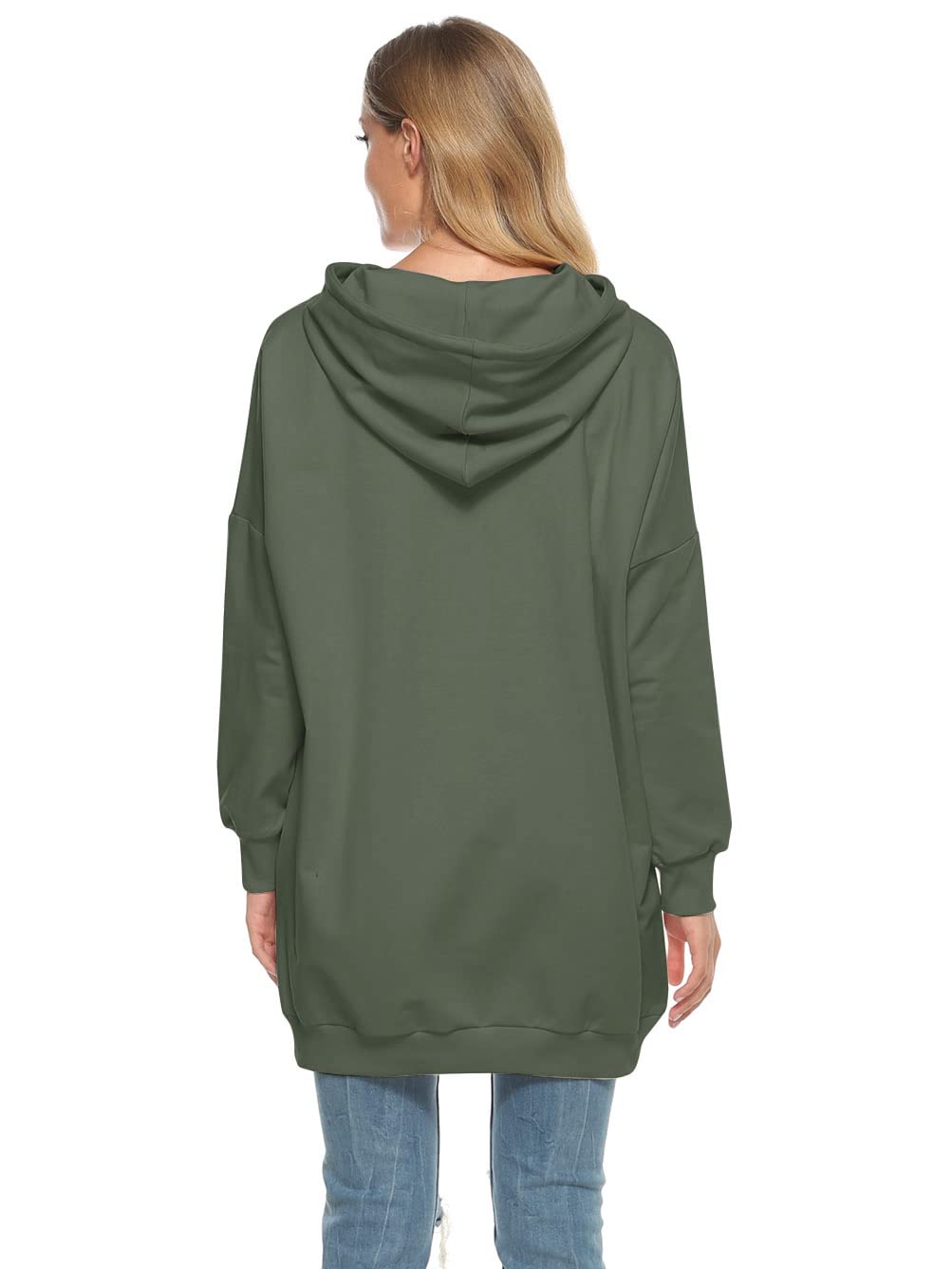 Famulily Womens Tunic Sweatshirts and Hoodies Oversized Drawstring Hood Unique Pullover Tops Army Green X-Large