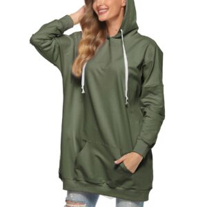 Famulily Womens Tunic Sweatshirts and Hoodies Oversized Drawstring Hood Unique Pullover Tops Army Green X-Large