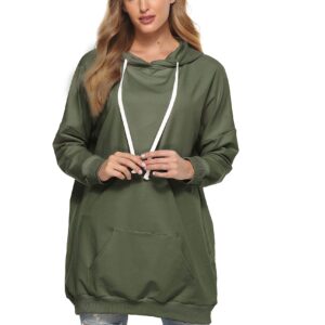 Famulily Womens Tunic Sweatshirts and Hoodies Oversized Drawstring Hood Unique Pullover Tops Army Green X-Large