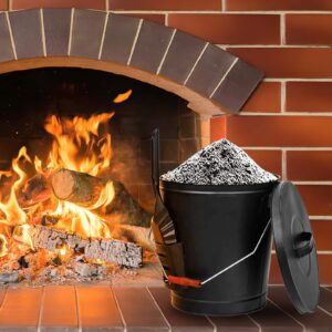 Hisencn Ash Bucket with Lid and Shovel, 5.15 Gallon Large Galvanized Metal Coal and Hot Ash Pail for Fireplace, Hearth, Charcoal Wood Fire Pits Burning Stoves Indoor and Outdoor