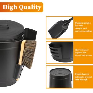 Hisencn Ash Bucket with Lid and Shovel, 5.15 Gallon Large Galvanized Metal Coal and Hot Ash Pail for Fireplace, Hearth, Charcoal Wood Fire Pits Burning Stoves Indoor and Outdoor