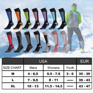 Hylaea Merino Wool Ski Socks, Cold Weather Socks for Snowboarding, Snow, Winter, Hunting, Thermal, Knee-high Warm, Outdoor Sports Grey Black 2 Pairs X-large