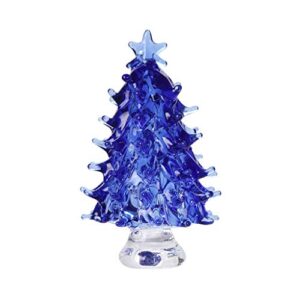 dsjuggling crystal art carfts glass royal blue clear christmas tree sculpture figurine decorative colorful k9 crystal christmas tree holiday figurine with gift box (blue)