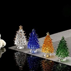 DSJUGGLING Crystal Art Carfts Glass Royal Blue Clear Christmas Tree Sculpture Figurine Decorative Colorful K9 Crystal Christmas Tree Holiday Figurine with Gift Box (Blue)