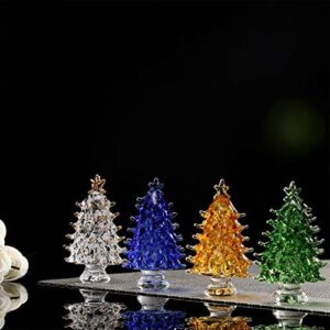 DSJUGGLING Crystal Art Carfts Glass Royal Blue Clear Christmas Tree Sculpture Figurine Decorative Colorful K9 Crystal Christmas Tree Holiday Figurine with Gift Box (Blue)