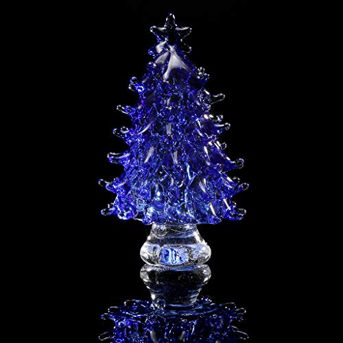 DSJUGGLING Crystal Art Carfts Glass Royal Blue Clear Christmas Tree Sculpture Figurine Decorative Colorful K9 Crystal Christmas Tree Holiday Figurine with Gift Box (Blue)