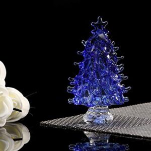 DSJUGGLING Crystal Art Carfts Glass Royal Blue Clear Christmas Tree Sculpture Figurine Decorative Colorful K9 Crystal Christmas Tree Holiday Figurine with Gift Box (Blue)