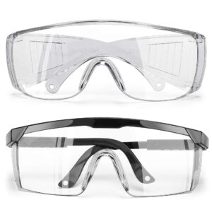 fujiwara safety goggles, anti fog over eyeglasses,eye protection with clear view for lab,work,construction,shooting,chemistry,2 pack(1 louver-type ventilation and 1 adjustable arms)