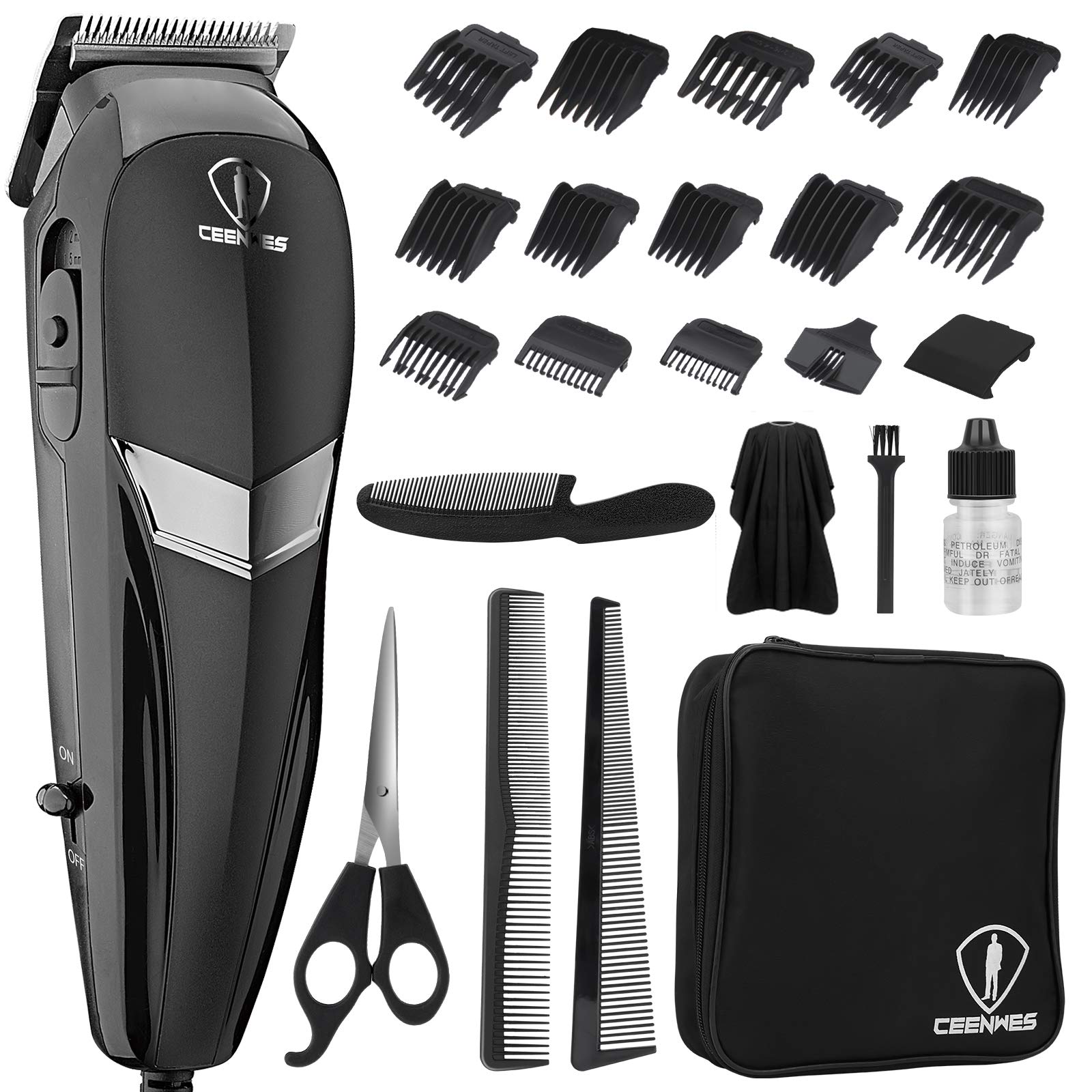 Hair Clippers& Wired Clippers for Men Professional All in one 24 Pieces Hair Cutting Kit Multiple Choice Wired Hair Trimmer with 14 Pieces Limit Comb,1 Scissors,1 Storage Bag,3 Combs,1 Cape