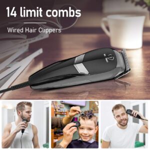 Hair Clippers& Wired Clippers for Men Professional All in one 24 Pieces Hair Cutting Kit Multiple Choice Wired Hair Trimmer with 14 Pieces Limit Comb,1 Scissors,1 Storage Bag,3 Combs,1 Cape