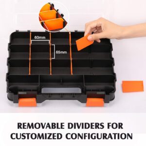 MIXPOWER 34-Compartments Double Sided Organizer with Impact Resistant Polymer and Customized Removable Plastic Dividers, Storage and Carry, Black/Orange