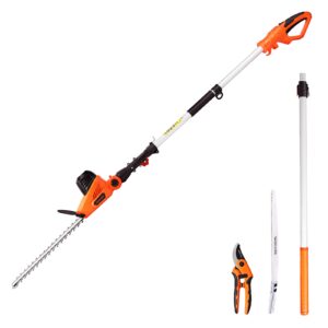 garcare electric hedge trimmers, corded 4.8a pole hedge trimmer set with 18 inch laser cut blade