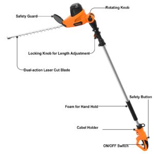 GARCARE Electric Hedge Trimmers, Corded 4.8A Pole Hedge Trimmer Set with 18 inch Laser Cut Blade