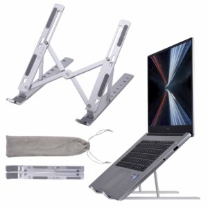 arae laptop stand for desk, adjustable ergonomic portable aluminum laptop holder, foldable computer stand 7 angles anti-slip laptop riser compatible with 9-15.6 inch laptops, silver