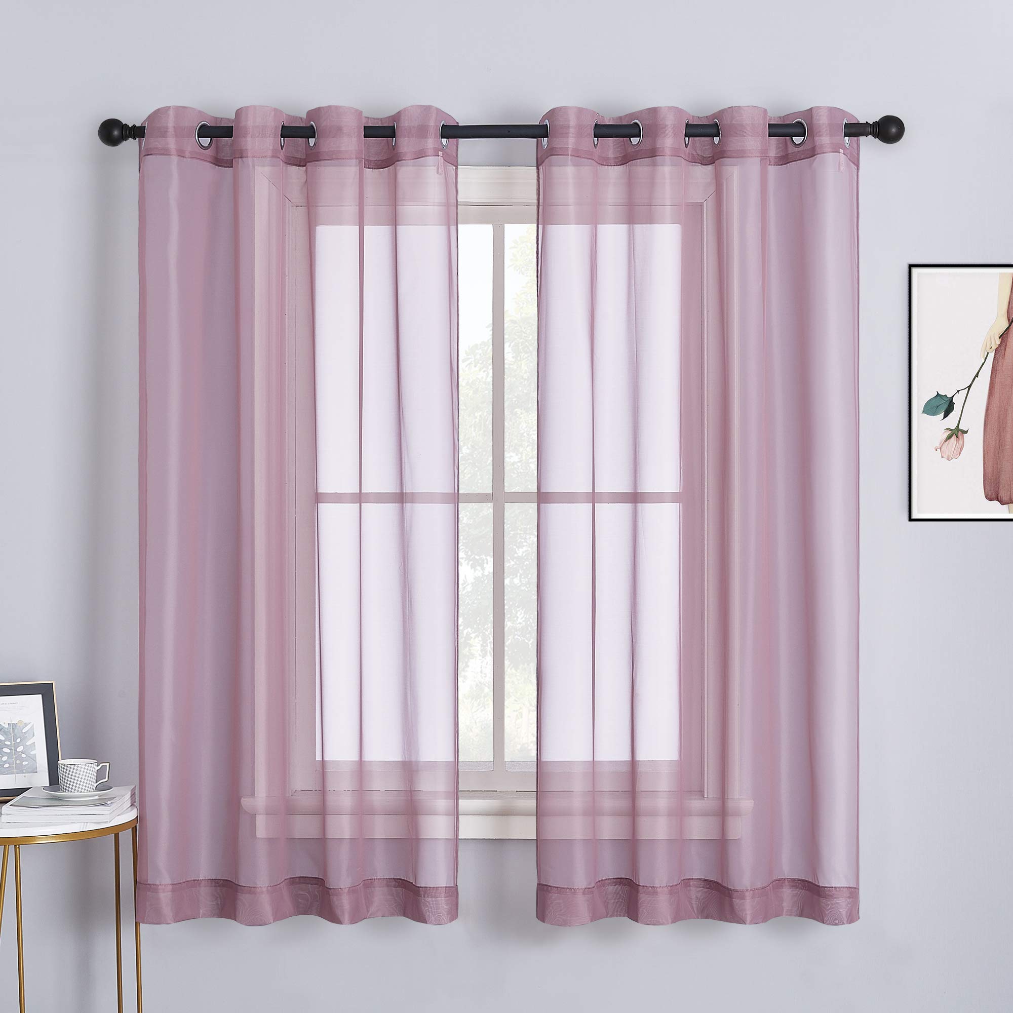 NICETOWN Bedroom Sheer Curtains 63 inch Length for Princess Bedroom, Grommet Top Voile Textured Window Curtains Light and Airy Drapes for Children Room, 54'' W, 1 Pair, Purple,Adult