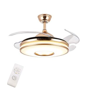 42 Inch Modern Golden Ceiling Fan with Light and Remote Control Bluetooth Music Playback Function 3 Colors 3 Speed Smart Ceiling Fan Light Kit LED Chandelier Ceiling Fan for Living Room Bedroom (Wave)