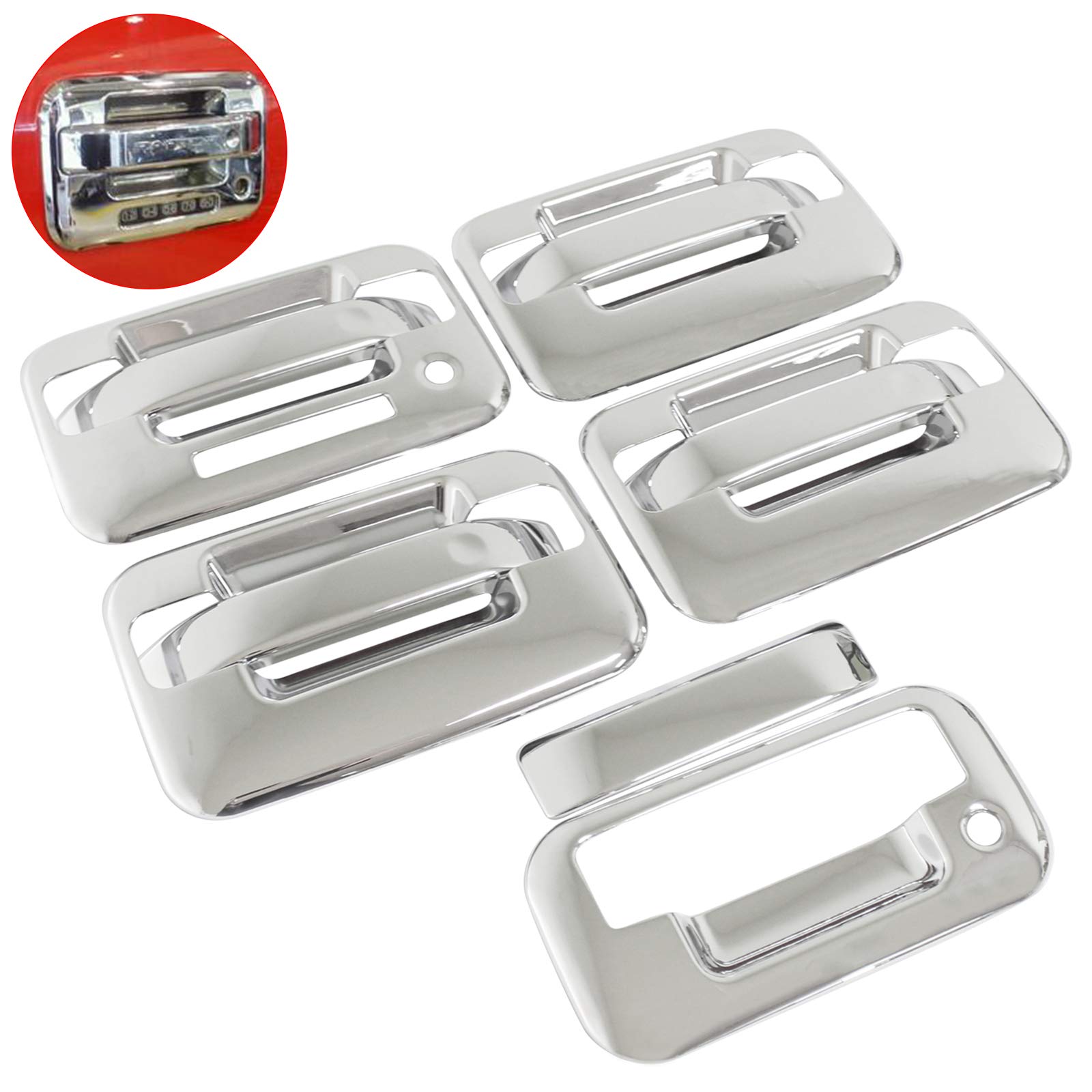 NewYall Chrome Exterior Door Handle Cover with Keypad and Tailgate Cover for Ford F-150 2004-2014 Outer Front Rear Left Driver Right Passenger Side