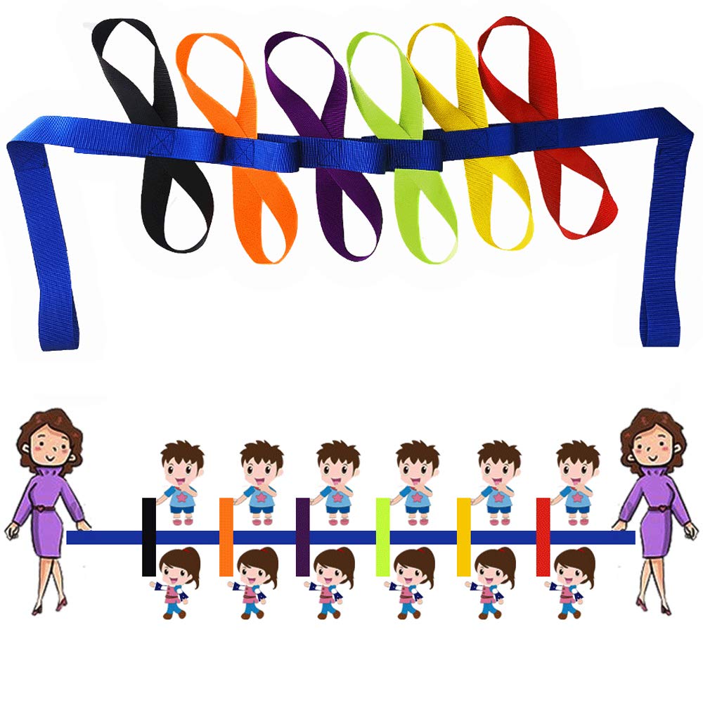 Walking Rope for Preschool Line Up Rope with Rings for Kids Toddlers to Walk Together Safety Daycare Leash Straps with Handles Teachers School Belt Colorful Line Holder (12 Children & 2 Adult)