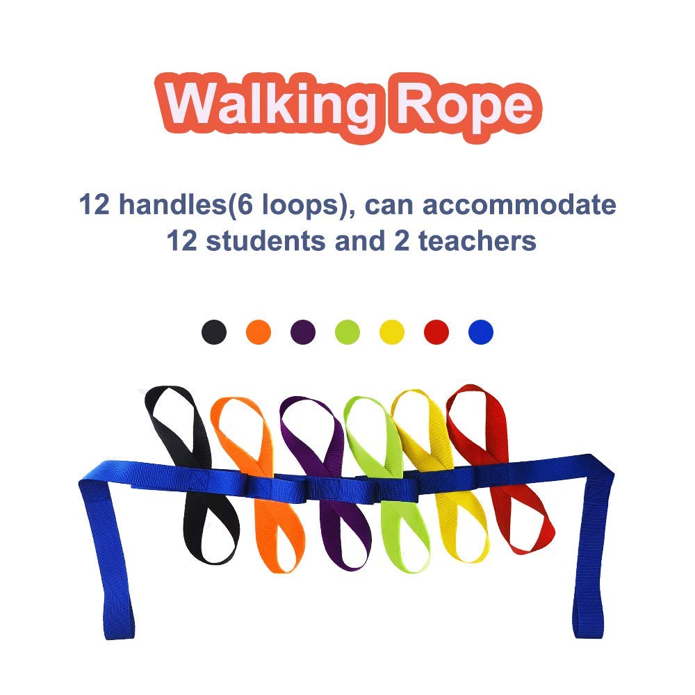 Walking Rope for Preschool Line Up Rope with Rings for Kids Toddlers to Walk Together Safety Daycare Leash Straps with Handles Teachers School Belt Colorful Line Holder (12 Children & 2 Adult)