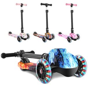 weskate scooters for kids, foldable scooter for toddlers girls & boys, led lights up 3 wheels scooter adjustable height, lean to steer, great gifts for children ages 3-12