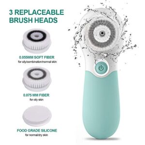 Facial Cleansing Brush Electric Facial Exfoliating Massage Brush with 3 Cleanser Heads and 2 Speeds Adjustable for Deep Cleaning, Removing Blackhead, Face Massaging