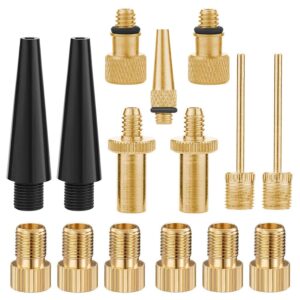 bicycle presta and schrader valve adapter - 15 pcs bike brass dv av sv tire valve inflator adapters set,ball pump needle inflation devices & accessories for bike tire air compressor