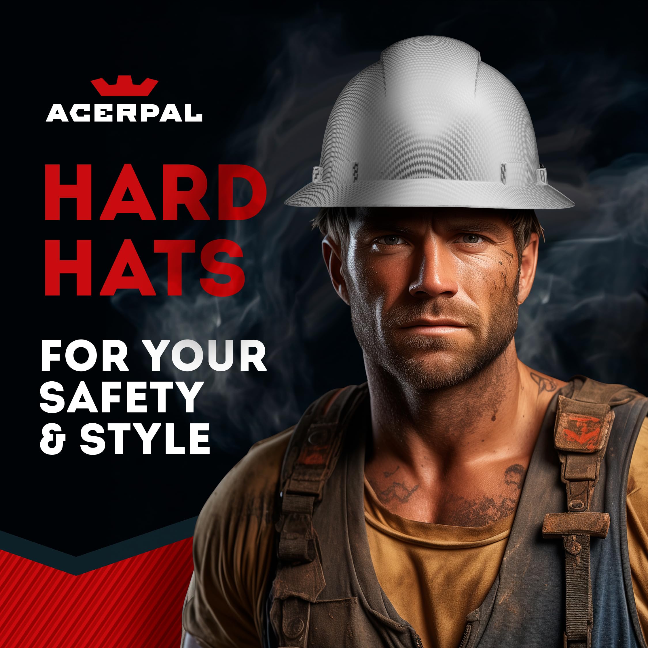 Acerpal Full Brim Non-Vented Ice Cube Platinum Carbon Fiber Design Matte Finish OSHA Hard Hat with 6-Point Suspension