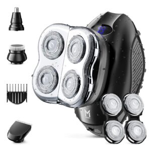 limural head shavers for bald men, electric rotary shaver razor with extra 2 blade sets wet&dry, 4-in-1 small led mens grooming kit cordless rechargeable with nose trimmer, hair clipper