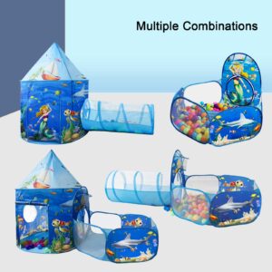 Kids Play Tent 3pc Ocean World Toy Tunnel and Ball Pit for Boys, Girls, Babies and Toddlers - Indoor/Outdoor Pop Up Playhouse, Easy to Setup(Balls Not Included)
