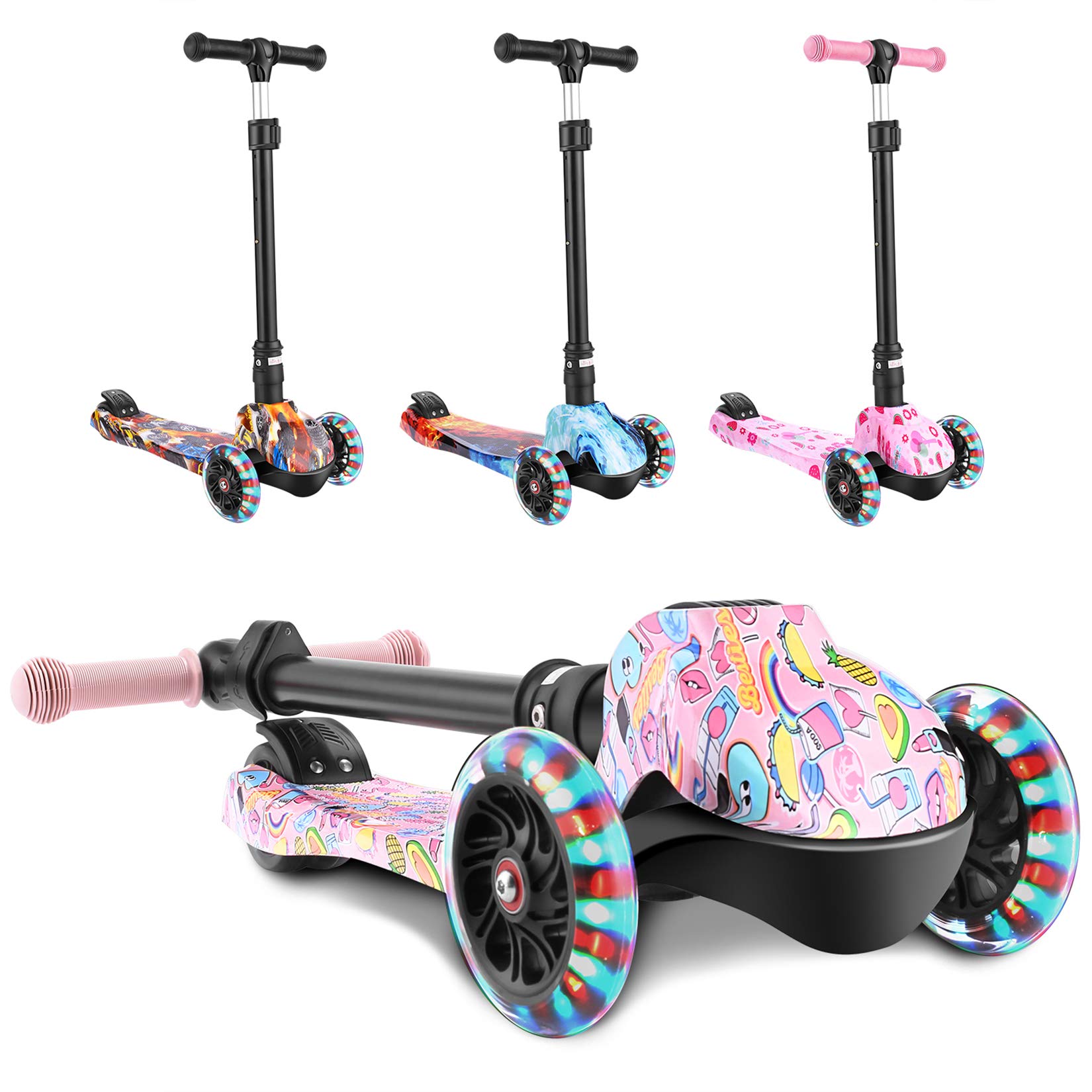 WeSkate Kids Scooter, 3 Wheel Scooter for Kids with Foldable Adjustable Height, Learn to Steer with PU LED Flashing Wheels for Child Age 3-12