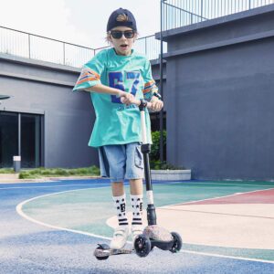 WeSkate Kids Scooter, 3 Wheel Scooter for Kids with Foldable Adjustable Height, Learn to Steer with PU LED Flashing Wheels for Child Age 3-12