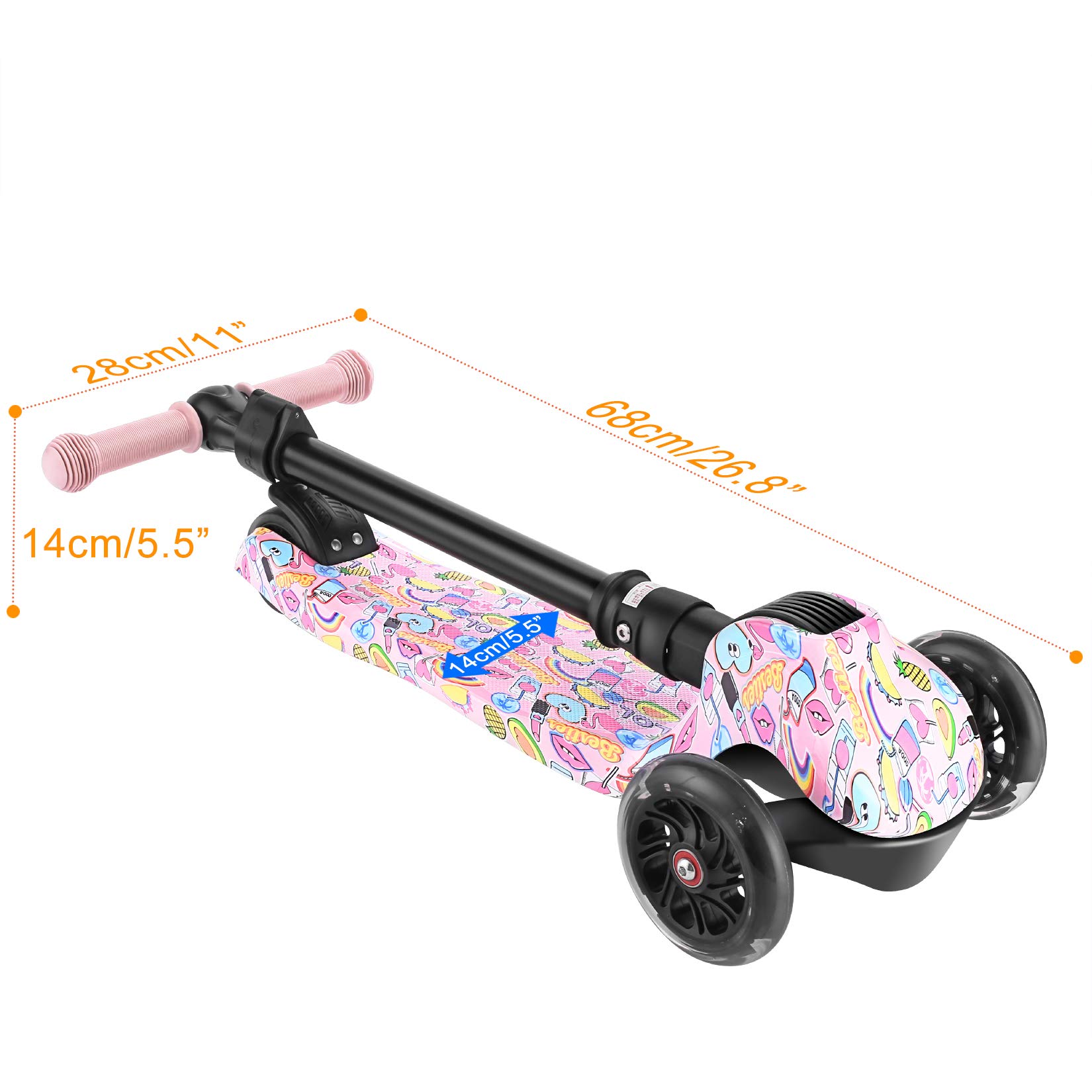 WeSkate Kids Scooter, 3 Wheel Scooter for Kids with Foldable Adjustable Height, Learn to Steer with PU LED Flashing Wheels for Child Age 3-12