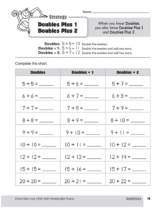 addition strategies, grade 3 doubles plus 1 & plus 2