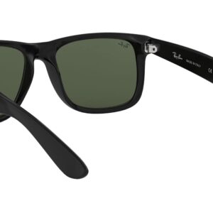 Ray-Ban RB4165F Justin Low Bridge Fit Rectangular Sunglasses, Rubber Transparent Grey/Dark Grey, 55 mm